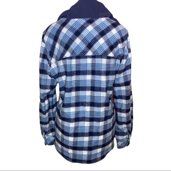 Columbia Flannel Hoodie Blue Plaid Button Up Size Large - Picture 6 of 10